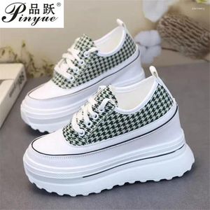 Casual Shoes 9CM Heels Wedge Canvas Woman High Platform Sneakers Vulcanized Hidden Heel Height Increasing