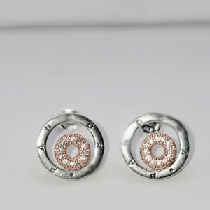 Äkta S925 Silver Signatur Två färglogo Circle Stud örhängen Lämplig för örhängen Stud Smycken 282314C01 Fashion Smycken