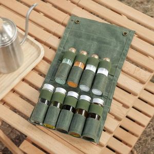Storage Bags Outdoor Camping Spice Jar Bag For Free 9 Glass Seasoning Bottle Barbecue Waterproof Oil-Proof Canvas