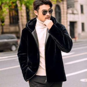 chengtuo new mens business imitation fur coat mink中年のフード付き