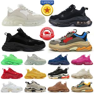 Sapatos de desenhista Triple S Sneakers Homens Mulheres Clear Sole Preto Branco Cinza Azul Neon Verde Bege Rosa Amarelo Mens Mulheres Treinadores Plataforma Esporte Tênis Tênis