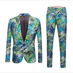 Floral Men Print Wedding Suit Blazer Hawaiian Style Spring Autumn Jacket Party Meeting Banquet Formal Coat With Pants 240318