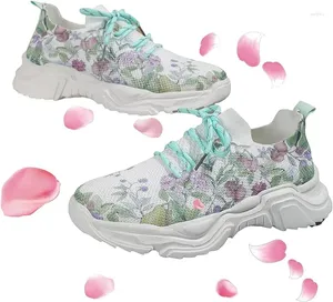 Повседневная обувь, дышащие ортопедические кроссовки на шнуровке с цветочным принтом, противоскользящие женские кроссовки на толстой подошве для прогулок, женские кроссовки