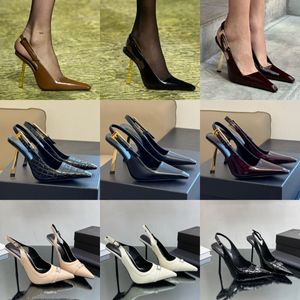 Lüks Topuk Tasarımcı Sandalet Yeni Lüks Patent Deri Toka Slingback Pompalar Ayakkabılar Elbise Toe Stiletto Topuklu Sandallar 10cm Sandalet Ünlü Tasarımcı Kadın Slaytlar