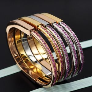 Pulseira de bloqueio pulseira de titânio aço em forma de u diamantes designer pulseiras para mulheres e homens jóias de luxo com saco de veludo