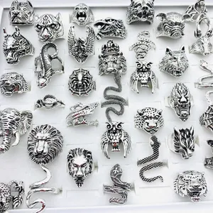 Wholesale 50pcs Animals Rings For Men and Women Silver Plated Mix Styles Punk Biker Fashion Jewelry