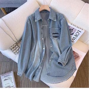 Women's retro embroidery fashion denim shirt casual jacket Women's Spring and Autumn 2024 new loose mid length slimming jacket top