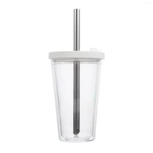 Wine Glasses Double Layered Cup Thickened Cold Drink Boba Tea With Straw Reusable Pearl Milk Water