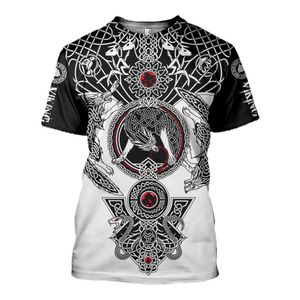 Viking Print Mens T-shirt 3D T-shirt Digital Print Viking Tattoo Kort ärm