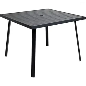 Camp Furniture LISM C-Hopetree Outdoor Dining Table With Umbrella Hole For Outside Patio Metal Square Black