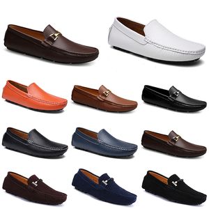 Designer de couro Doudou Mens Casual Driving Shoes Respirável Soft Sole Light Tan Preto Marinho Branco Azul Prata Amarelo Cinza Masculino Flats Calçado All-Match Sapato Preguiçoso A010