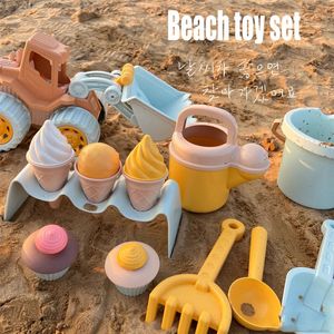 Summer Beach Toy for Kids Soft Silicone Sandbox Set Beach Game Toy for Send Children Beach Play Sand Water Play Tools Beach Cart 240321