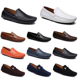 Designer Leather Doudou Mens Casual Driving Shoes Breathable Soft Sole Light Tan Black Navy White Blue Silver Yellow Grey Men's Flats Footwear All-match Lazy Shoe A022