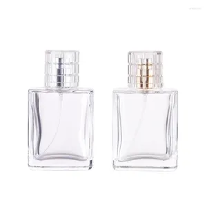 Storage Bottles 10Pcs Glass Mist Spary Bottle Clear Square Atomizer Perfume Vials 50ml Gold Silver Pump Cosmetic Packaging Refillable