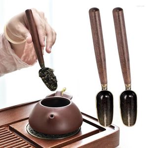 Tea Scoops Alloy Spoon Ebony Wood Teaspoon Retro Creative Shovel Set Ceremony Utensils Scoop Accessories Gift