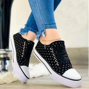 Mulher Mulher Stars Sapatos Vulcanizados Canvas Mulheres Dots 295 Tênis Flatos Casuais de Mulheres Plus Size 43 S 239 S