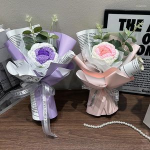 Flores decorativas mão crochê buquê de flores de malha para festa de casamento arranjo de presente do dia dos namorados decoração de escritório em casa