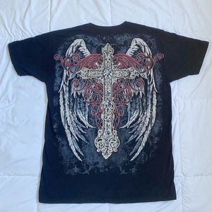 Y2K Cyber Grunge Cross Wing Stampa T-shirt E Girl Gothic Mall Goth T-shirt allentata anni '90 Vintage Harajuku Manica corta Top Donna Uomo 240314