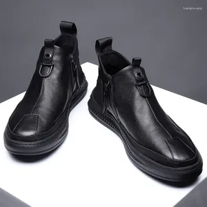 Sapatos casuais de couro genuíno masculino barco artesanal mocassins deslizamento-em botas de tornozelo masculino zapatos de hombre