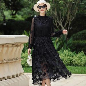 Casual Dresses Women's 2024 Winter Half High Neck Luxury Exquisite Embroidery Adjustable Waist Elegant Black Swan Long Dress One Size