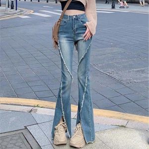 Women's Jeans Irregular Edge Small Large Size Slim High Waist Slit Flare Pants