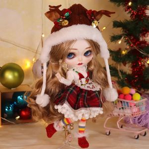 Ooak lodówka DBS Blyth lalka świąteczna Makeup Cxmas Tree Deer Cosplay Dress 16 BJD Anime Girl OB24 Prezent 240311