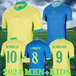 البرازيل 2024 كأس أمريكا كأس كرة القدم قمصان كامسيتا دي فوتول باكيتا رافينا قميص كرة القدم Maillot Marquinhos Vini Jr Brasil Richarlison Men Kids Neymar