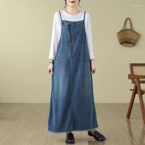 Casual Dresses Denim Long Sling For Women Spring Summer Kvinnlig ärmlös stor storlek Elegant Blue Vestido Tassel Vintage