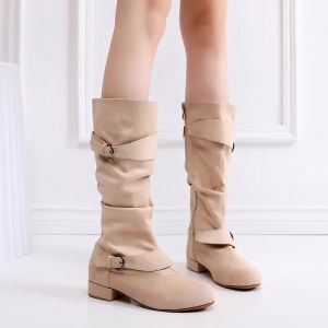 Botas Botas de dança bege mulher para meninas sapatos de dança de salão de flanela para mulheres de fundo macio