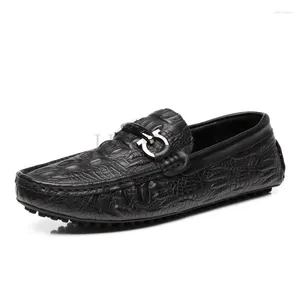 Casual Shoes Men Genuine Leather Summer Alligator Texture Slip-On Male Loafer Black Flats Luxury Men's Loafers Driving