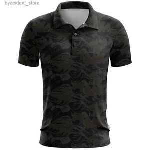 Men's Polos Black And White Main Color Mens Lapel Short-Sleeved Shirt Fashion Simple Print Leisure Camping Fitness POLO Shirt S-5XL L240320