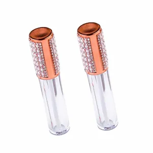 5ml claro tubo de brilho labial rhineste rosa ouro sier tampa garrafa de embalagem de maquiagem redonda vazia lipgloss ctainer 30 peças 50 peças 2993 #