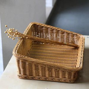 Baskets Rectangular Rattan Serving Tray Wicker Woven Basket Bathroom Tray Woven Bread Baskets With Handles Storage Basket For Parties