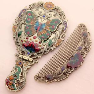 Mirrors Mirror for Women Vintage Carved Handheld Russia Style Mirror Makeup Mirror Comb Hand Mirror Makeup Vanity Cosmetic Compact
