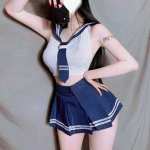 Large Size Chubby Mm Fun Lingerie Sleeveless Blue Split Short Skirt Cute Student Sailor Flight Attendant Stage Performance Suit 497098