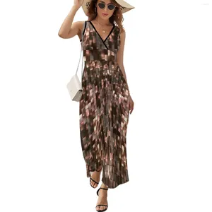 Vestidos Casuais Textura Estampado Lantejoulas |Mulher vestido sem mangas inspirado em disco retrô metálico bronze dos anos 70