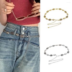 Bälten Böhmen Style Metal Belly Belt justerbar koreansk oval form midje kedja Tassel smycken Body Halsband Lady