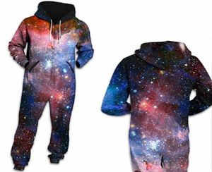 Damen-Loungewear-Pyjama mit Weltraum-Galaxie-Stern-Motiv, Unisex, lockerer Schlafanzug mit Kapuze und Reißverschluss, offener Schlafanzug, Onesies für Erwachsene, dicke Overalls X0I7439588