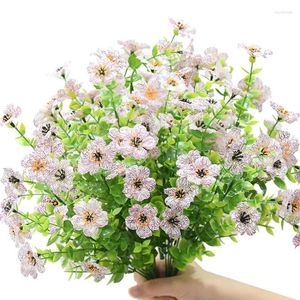 Flores decorativas 7 garfos branco rosa buquê artificial casamento decoração de casa falso sala de estar acessórios de jardim