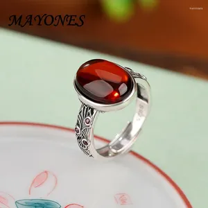 Cluster Rings Mayones S925 Sterling Silver Blood Pearl Egg Face Ring Vintage Old Style Versatile Women's Personalized