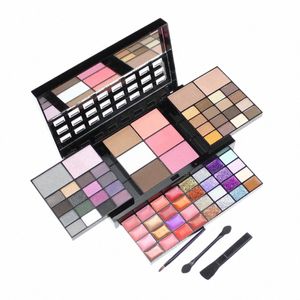 74 Cores Sombra Batom Blush Powder Palette Sweatproof Lip Gloss Kit S1Mj #