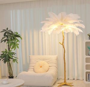 Home Decor Resin Stand Lamp hree-color photochromic Bedroom Ostrich Feather Floor Light