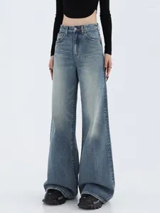 Женские джинсы, винтажные, с высокой талией, широкие мешковатые женские уличные джинсовые брюки Y2k, корейские свободные прямые брюки, повседневная уличная одежда