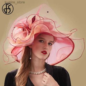 Breda randen hattar hink hattar fs svart kyrklig hatt blomma fjäder stor brim fedora kentucky derby hatt kvinnor bröllop lila parti bred ekologisk hatt l240322