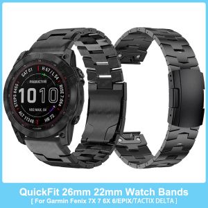 アクセサリーQuickFit 26mm 22mm Garmin Epix/Fenix 7x 7 Solar 6x Pro/Descent MK2i Titanium Metal Steel Strap Bracelet WatchBand