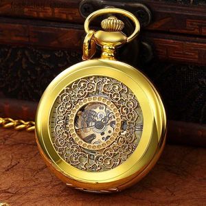 Relógios de bolso LED Luz Noite Luminosa Bolso Mecânico FOB Cadeia Medalhão Dial Oco Steampunk Esqueleto Homens Mulheres MensClock es L240322