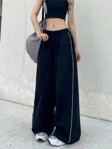 Kvinnors byxor houzhou svarta tröjor kvinnor vintage streetwear hip hop losska avslappnade byxor sommar 2024 sportig y2k baggy brett ben