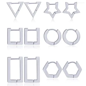 Brincos de argola 1-6 pares de aço inoxidável minimalista delicado geométrico quadrado triângulo estrela retângulo huggies conjunto para homens mulheres