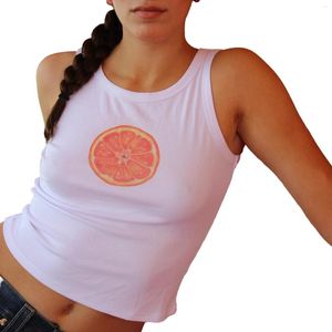 Damen-Tanks, Damen, dehnbar, tailliert, Tanktops, Cartoon-Fruchtdruck, ärmellos, Rundhalsausschnitt, schmale Weste, Streetwear