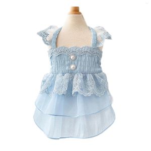 Odzież dla psa bajkowa sukienka dla małych psów niebieskie koronkowe falbany tutu słodkie lekkie letnie ubrania sukienki miękka oddychająca spódnica szczeniaka